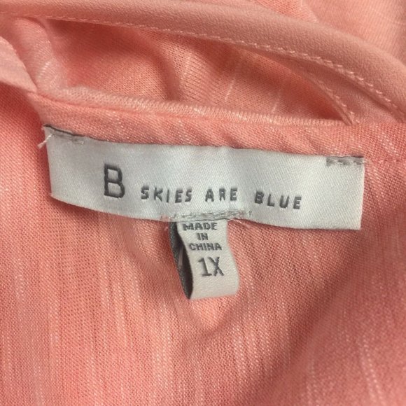 Skies are Blue Womens Plus 1X Peach Criss Cross LS - Picture 5 of 7